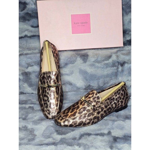 NWB Kate Spade Lana Leopard Print Metallic‎ Loafers Shoes Women's Size 7